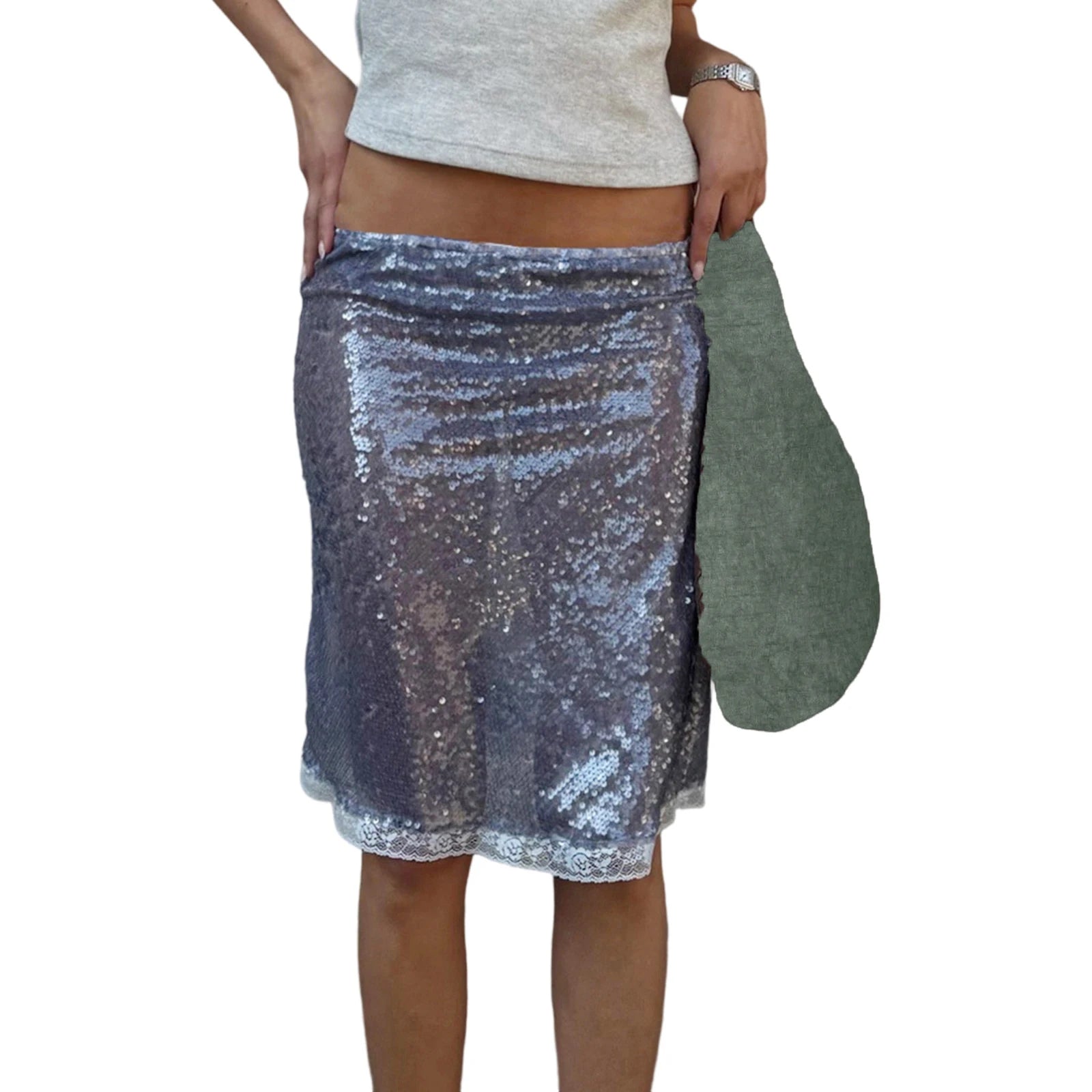 Sequin Mermaid Midi Skirt – Low Waist Bodycon Party Skirt