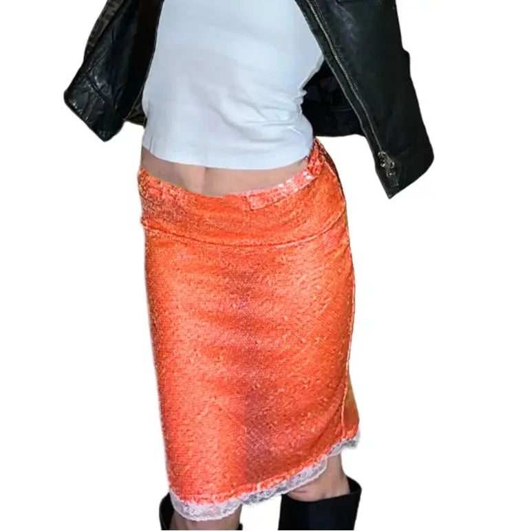 Sequin Mermaid Midi Skirt – Low Waist Bodycon Party Skirt