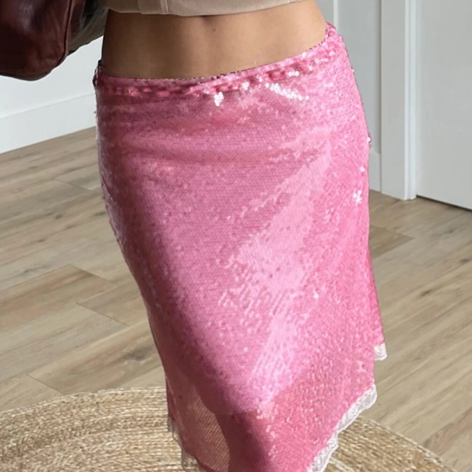 Sequin Mermaid Midi Skirt – Low Waist Bodycon Party Skirt