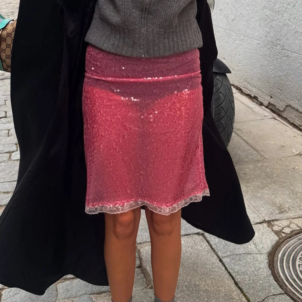 Sequin Mermaid Midi Skirt – Low Waist Bodycon Party Skirt