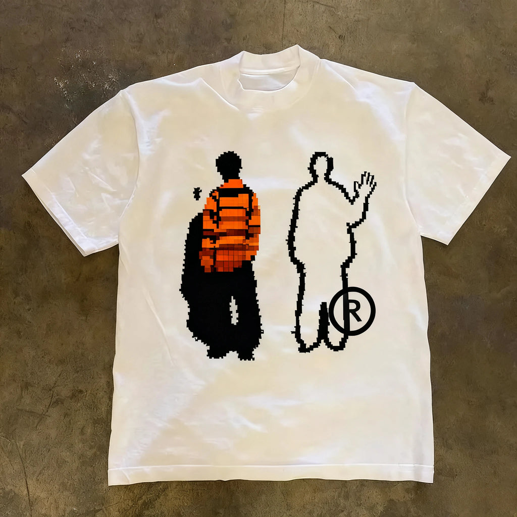 Unisex Pixel Art Graphic T-Shirt – Casual Oversized Cotton Tee