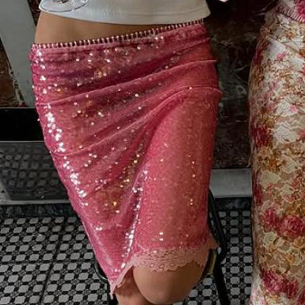 Sequin Mermaid Midi Skirt – Low Waist Bodycon Party Skirt