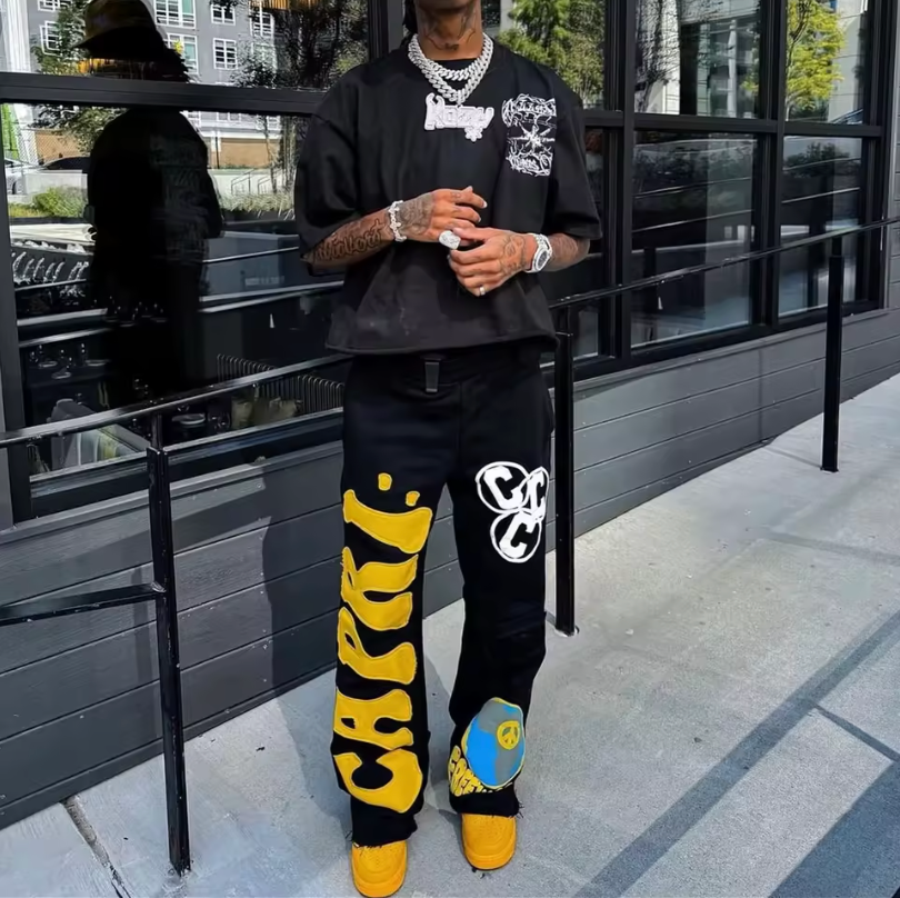 Heavyweight Stacked Flare Sweatpants – Y2K Embroidered Streetwear Joggers